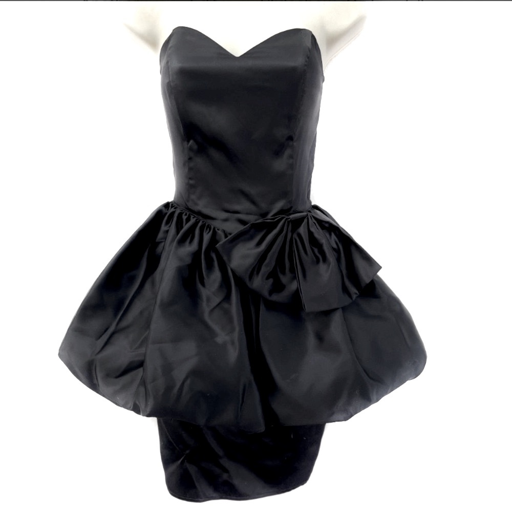 Vintage 80’s Black Strapless Satin Bubble Dress 4